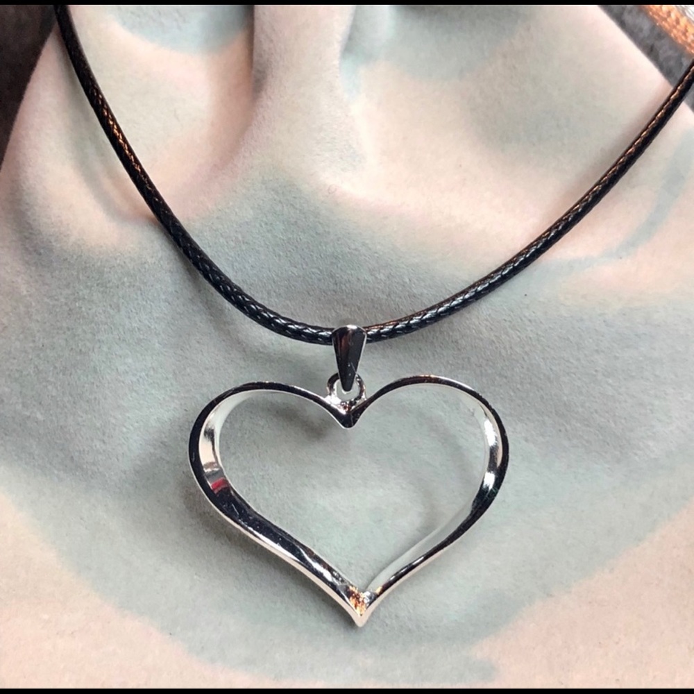 925 Silver Heart Pendant on black cord necklace